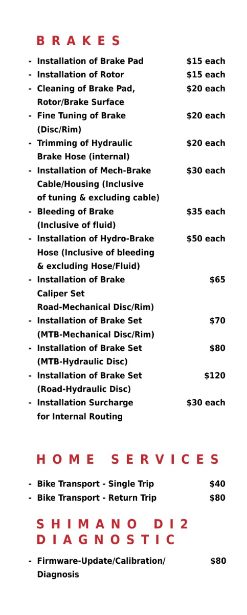 Bicycle Service/Repair Price List Bicycle Service/Repair Price List
