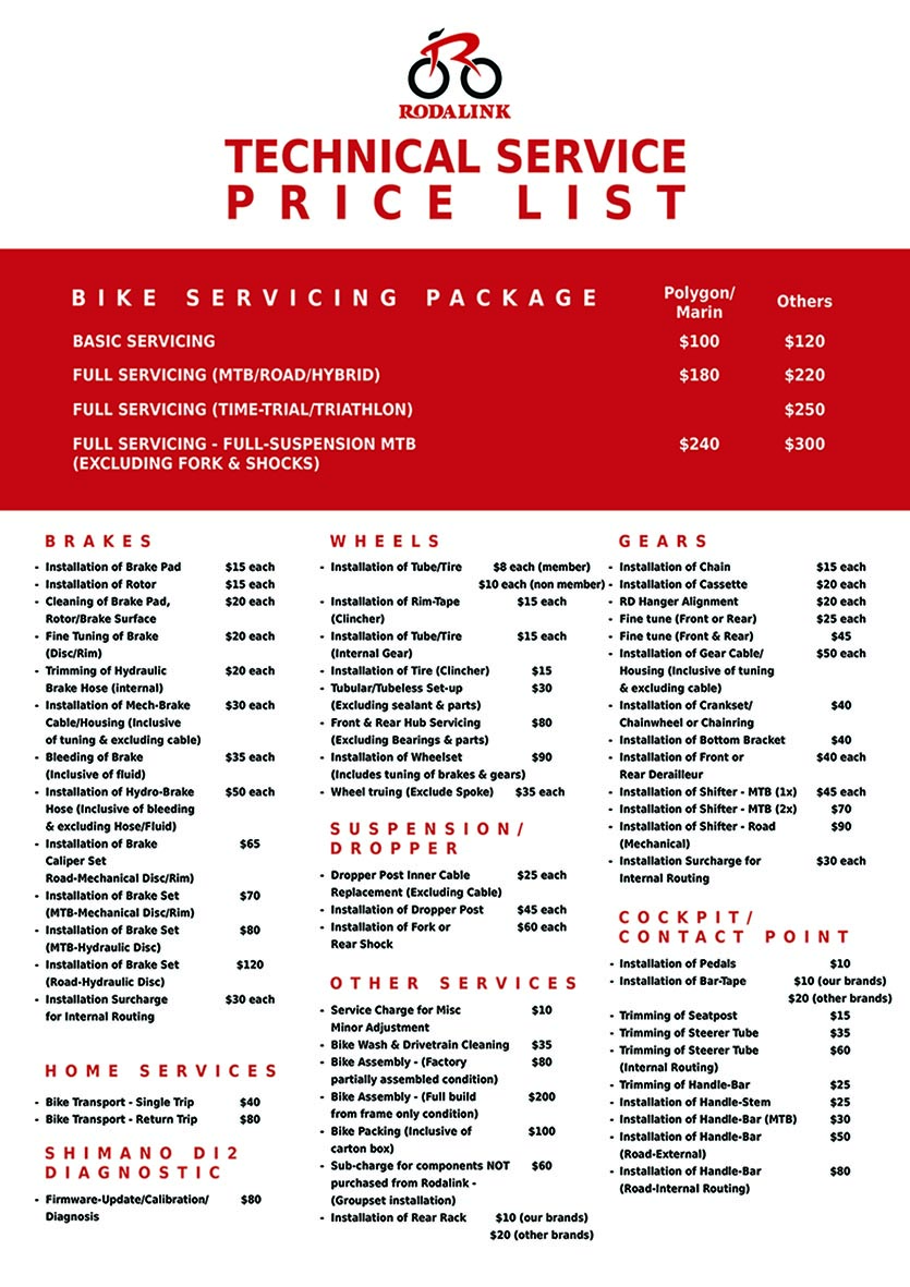 Bicycle Service/Repair Price List Bicycle Service/Repair Price List
