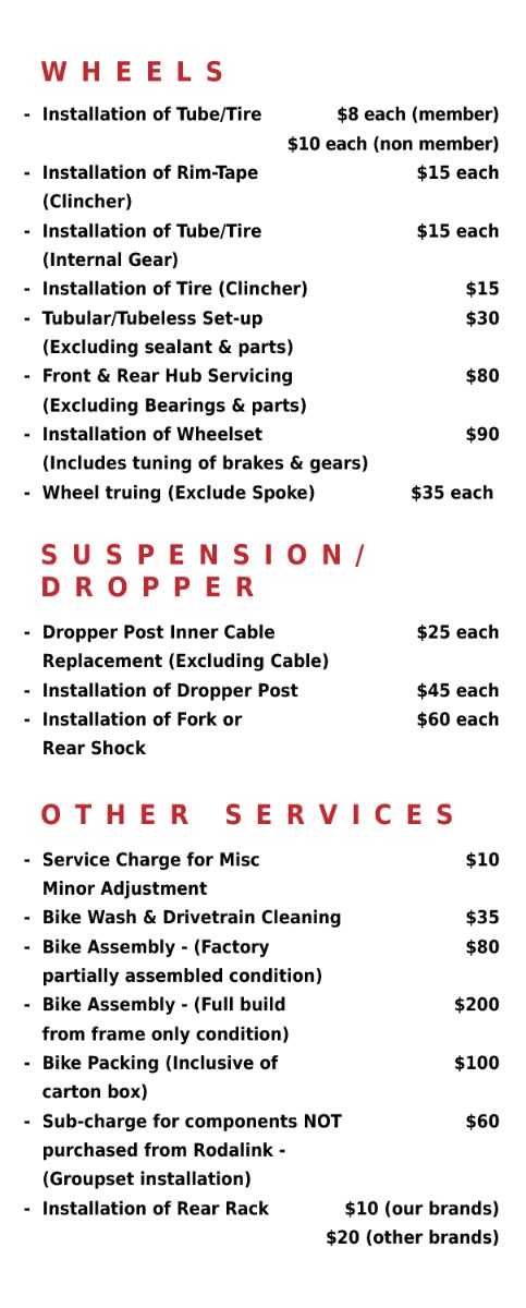 Bicycle Service/Repair Price List Bicycle Service/Repair Price List