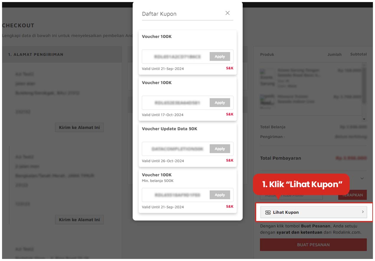Cara melihat kupon atau kode voucher Rodalink Anda miliki Cara melihat kupon atau kode voucher Rodalink Anda miliki
